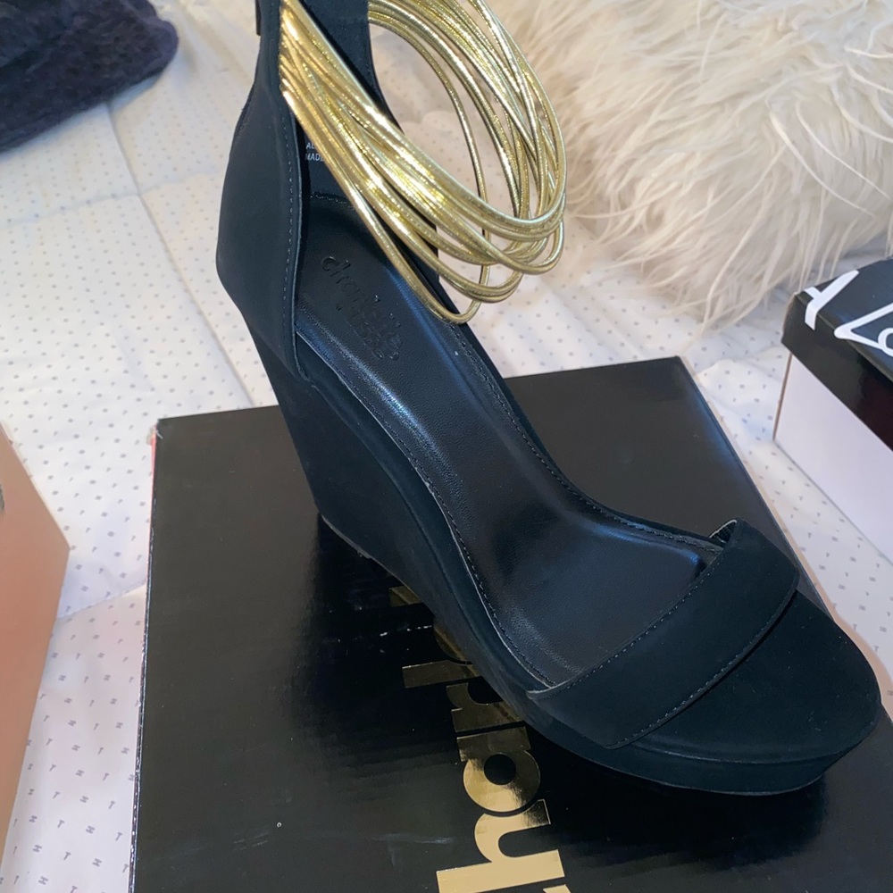 Black suede wedges
